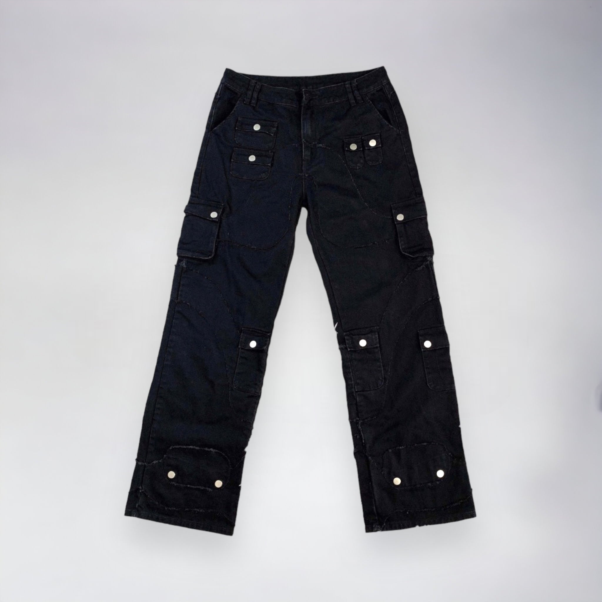 Low Rise Pocket Detail Utility Cargo Jeans In Vintage Washed Blue