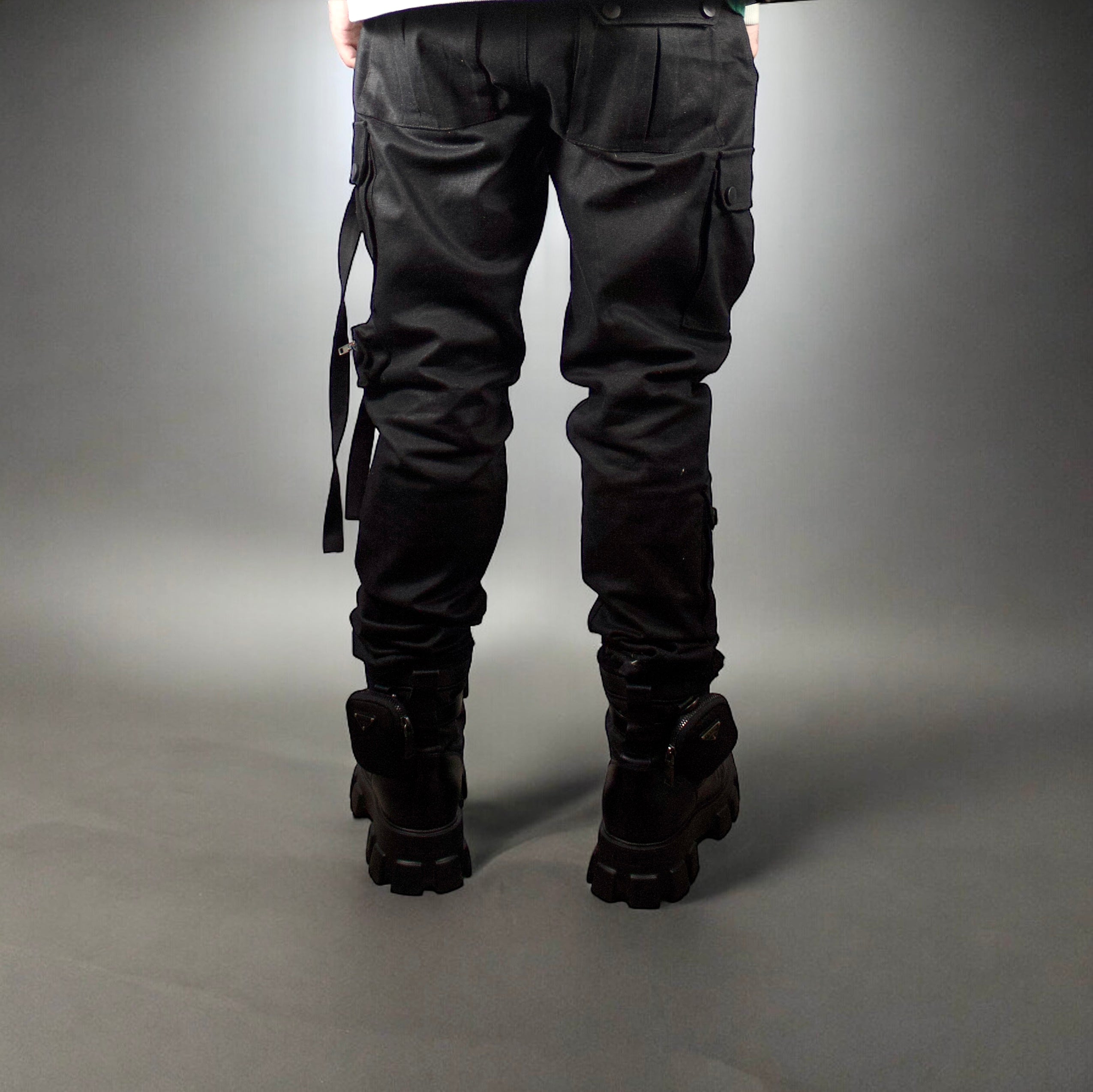 Waxed Tapered Utility Cargo Denim Black